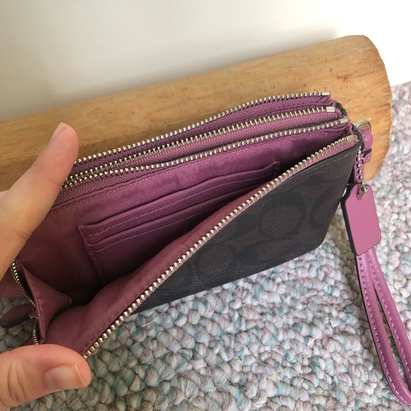 COACH brown and pink wristlet clutch wallet - Picture 3 of 6